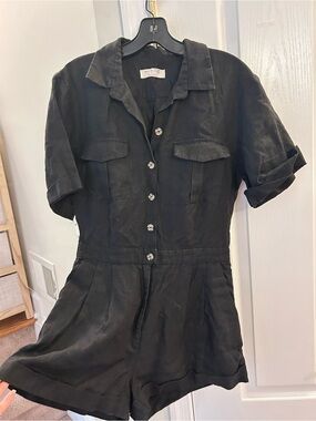 bec + bridge Black Short-Sleeve Linen-Blend Romper